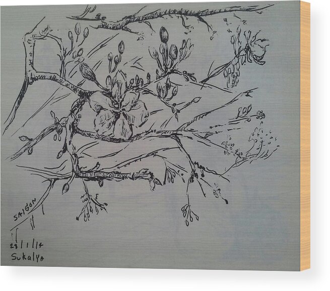 New Year Wood Print featuring the drawing The chinese new year flowers by Sukalya Chearanantana