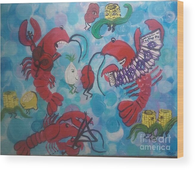 The Crawfish Ball Wood Print featuring the painting The Crawfish Ball by Seaux-N-Seau Soileau