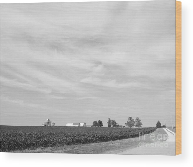 Black And White Wood Print featuring the photograph The Farm Around the Bend by Caryl J Bohn