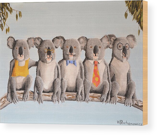 The Five Koalas Wood Print featuring the painting The Five Koalas by Winton Bochanowicz