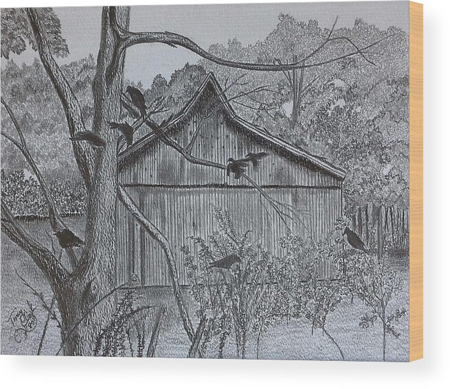 Crows Wood Print featuring the drawing The Gathering by Tony Clark