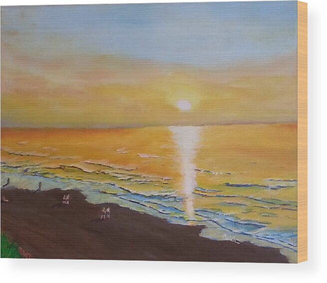 Ocean Wood Print featuring the painting The Golden Ocean by David Bartsch