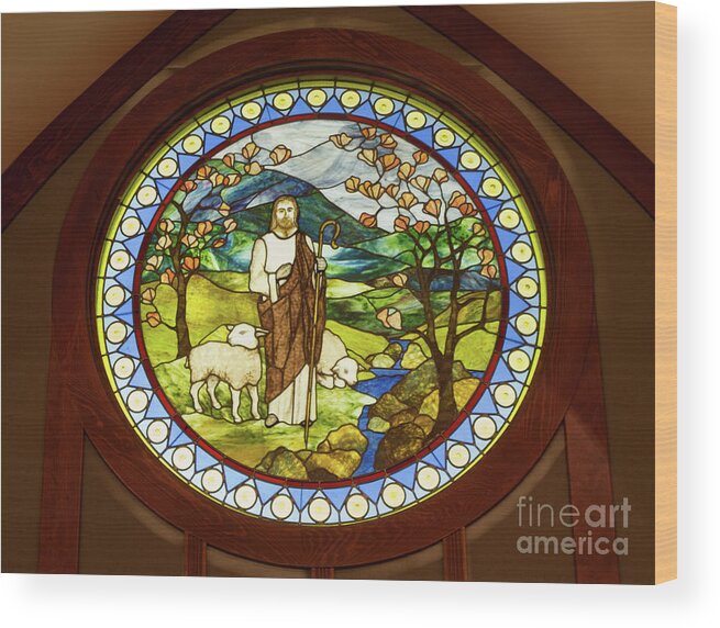 Stained Glass Wood Print featuring the photograph The Good Shepherd by Ann Horn