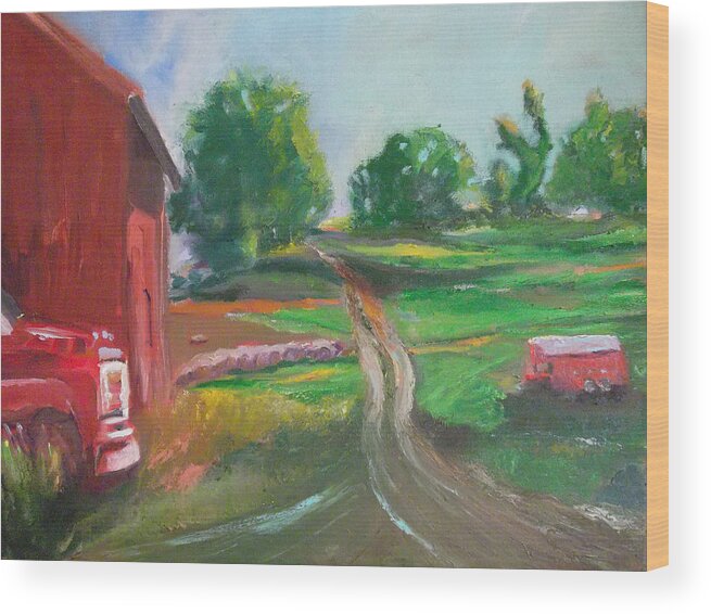 Landscape Wood Print featuring the painting The Hay Mans Back Forty by Susan Esbensen