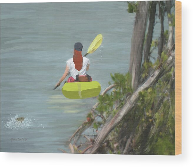 Kayaker Wood Print featuring the painting The Kayaker by Rosalie Scanlon