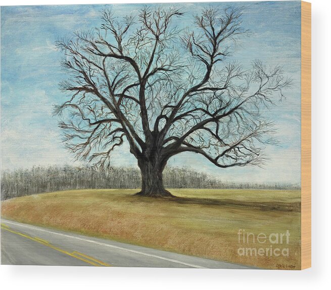 Landscape Wood Print featuring the painting The Keeler Oak by Lyric Lucas