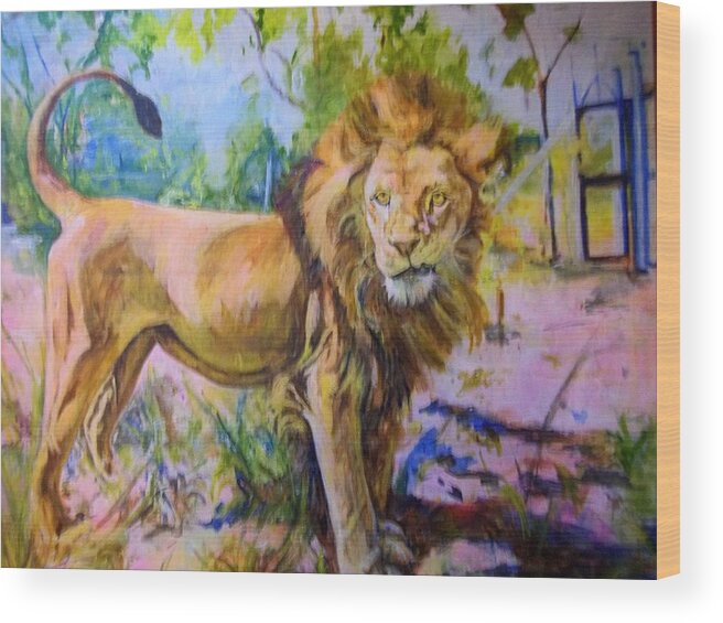 Lion Sanctuary Wood Print featuring the painting The Lion by Rosanne Gartner