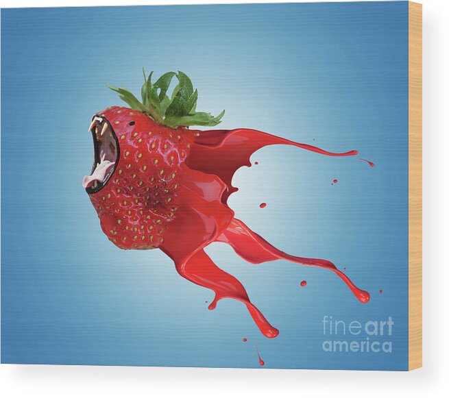 Blue Wood Print featuring the photograph The New GMO Strawberry by Juli Scalzi