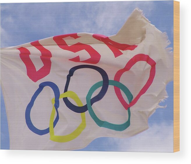 Flag Wood Print featuring the photograph The Olympic Flag by Florene Welebny