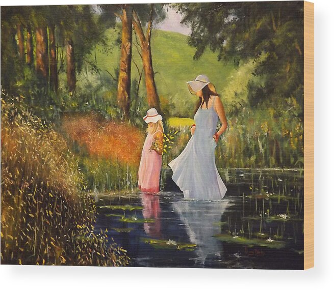 Romantic Wood Print featuring the painting The Pond by Barry BLAKE