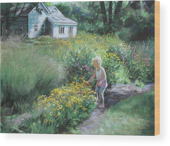 Garden Wood Print featuring the pastel The Prairie Garden by Emily Olson