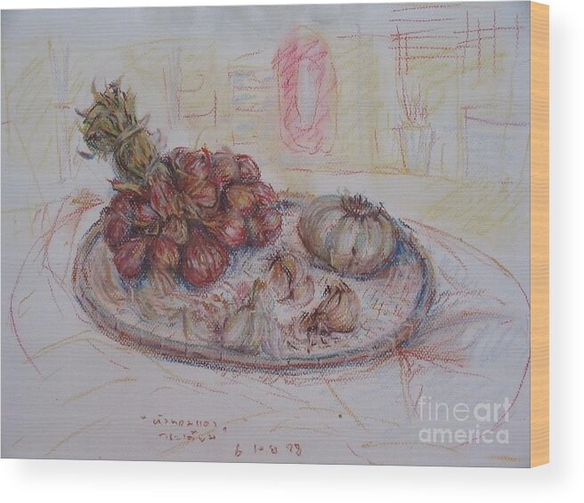 Onion Wood Print featuring the painting The Red Onion by Sukalya Chearanantana