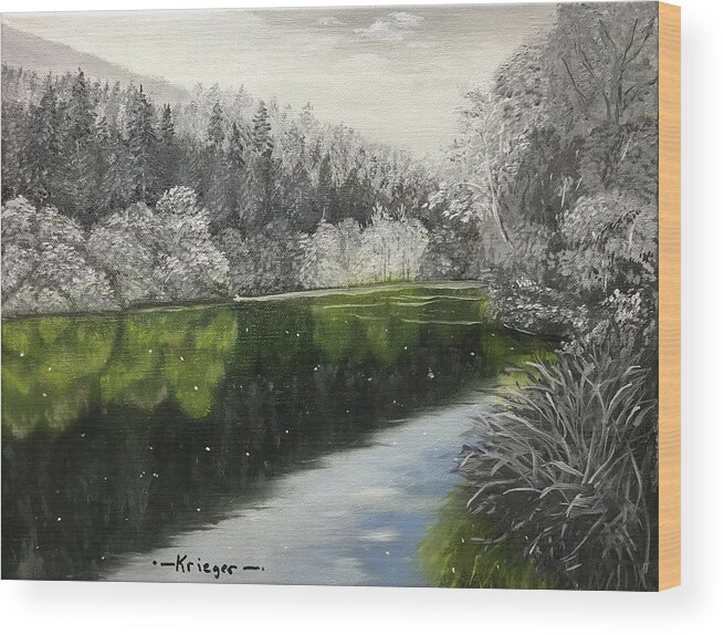 Grayscale Wood Print featuring the painting Grayscale The River by Stephen Krieger