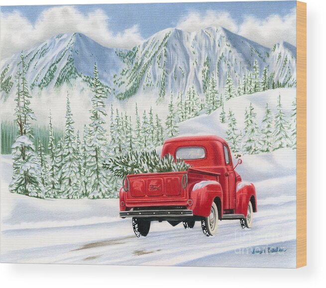 Christmas Truck Wood Print featuring the painting The Road Home by Sarah Batalka