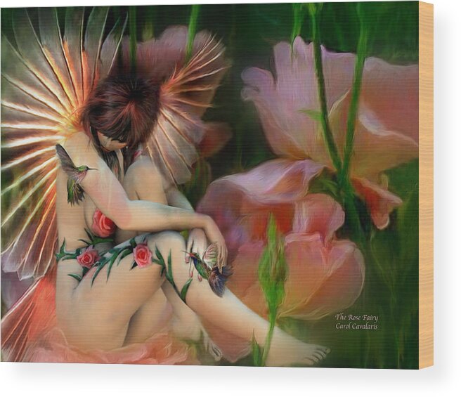 Carol Cavalaris Wood Print featuring the mixed media The Rose Fairy by Carol Cavalaris