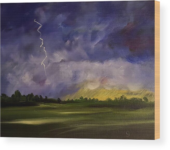 Lightening Strike Wood Print featuring the painting The Storm  61 by Cheryl Nancy Ann Gordon