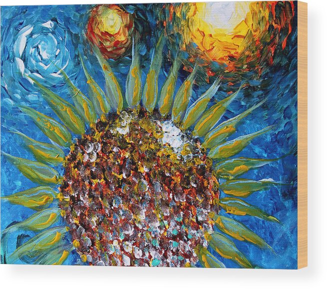 #sun #moon #vangogh #gogh #sunart #moonart #art #texture #colorful #inspiring #faith #love #light #sunflower #flower #scarpace Wood Print featuring the painting The Sun, The Moon, and You by J Vincent Scarpace