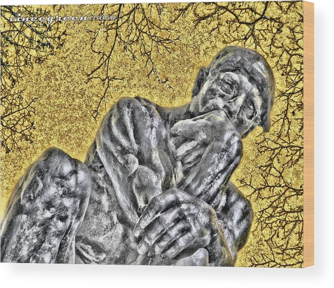Statue Wood Print featuring the digital art The Thinker - Study #1 by Vincent Green