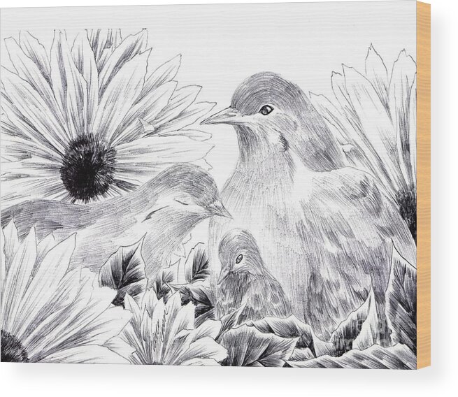 Bird Wood Print featuring the drawing The Warmth in Our Hearts by Alice Chen