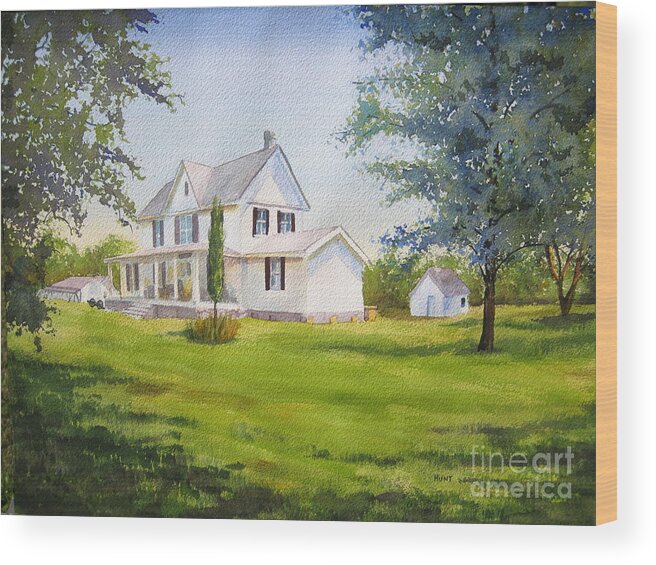 Farm Wood Print featuring the painting The Whitehouse by Shirley Braithwaite Hunt