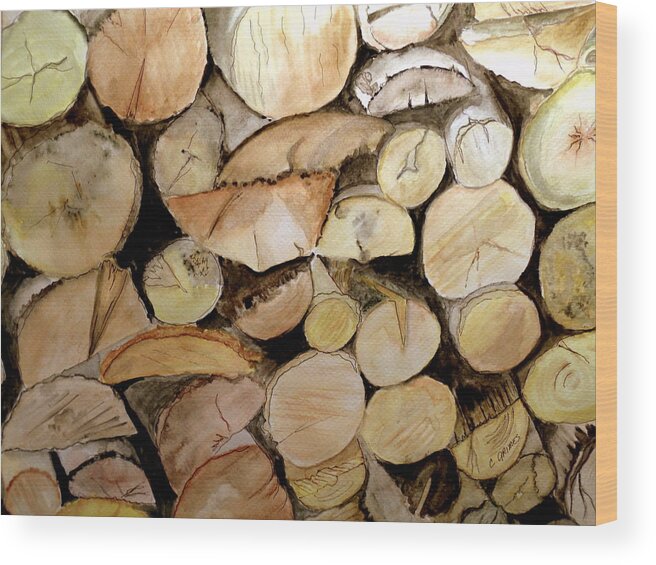 Wood Wood Print featuring the painting The Woodpile by Carol Grimes