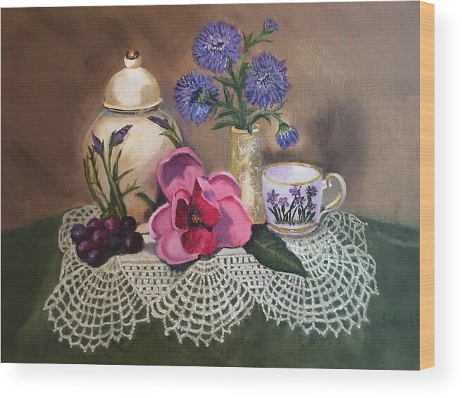  Tea Cup Wood Print featuring the painting Thinking of Tea by Sharon Schultz