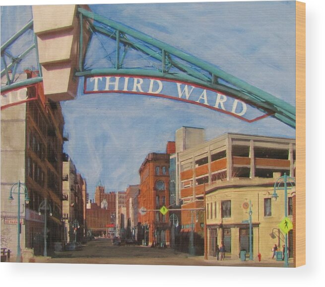 Milwaukee Wood Print featuring the mixed media Third Ward Entry by Anita Burgermeister