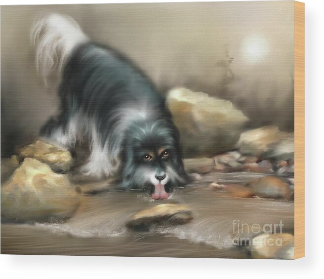 Dog Wood Print featuring the painting Thirsty by Artificium -