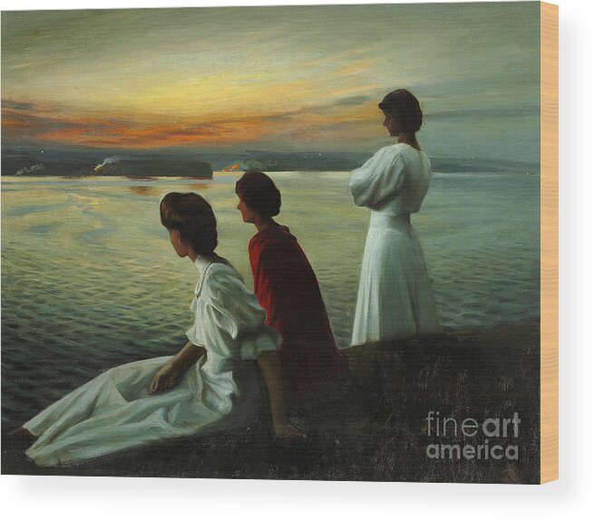 Harald Slott-m�ller Wood Print featuring the painting Three young ladies enjoying the warm summer by MotionAge Designs
