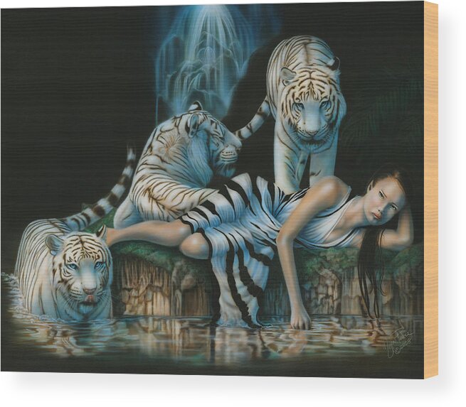  Wood Print featuring the painting Tigress by Wayne Pruse