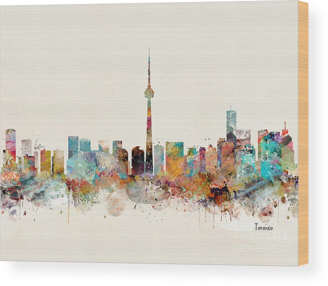 Toronto Canada Wood Print featuring the painting Toronto City Skyline by Bri Buckley