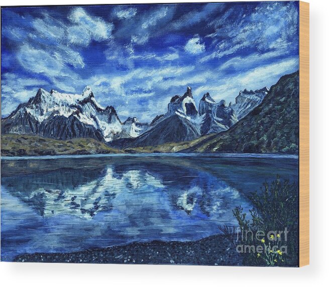 Timothy Hacker Wood Print featuring the painting Torres del Paine Painting by Timothy Hacker