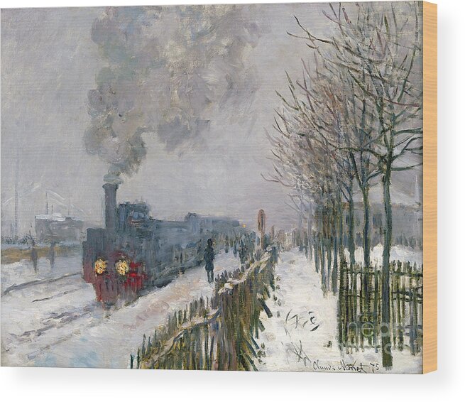Train Wood Print featuring the painting Train in the Snow or The Locomotive by Claude Monet
