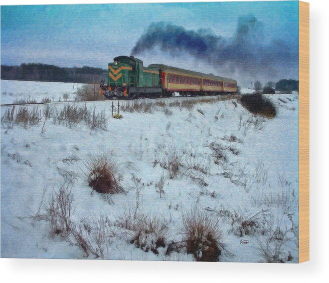 Dean Wittle Wood Print featuring the painting Train In Winter Landscape - POL109497 by Dean Wittle