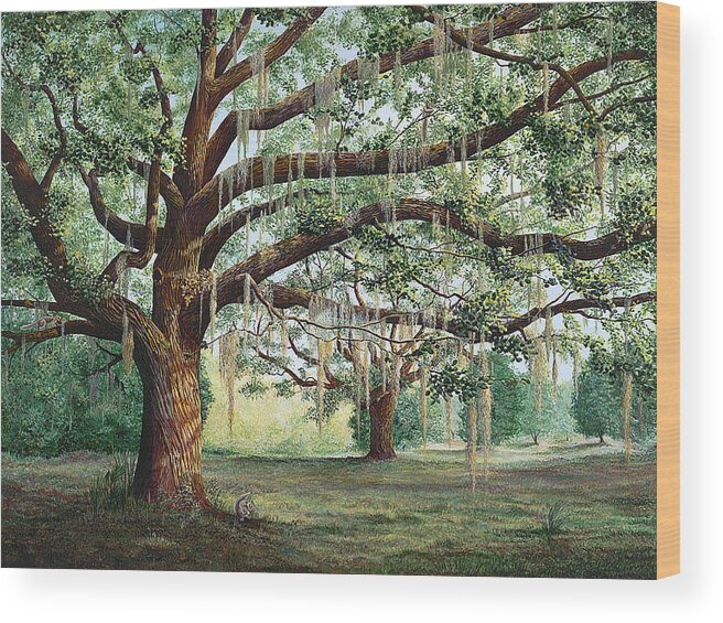 Oak Tree Wood Print featuring the painting Tropical Trail Trio by AnnaJo Vahle