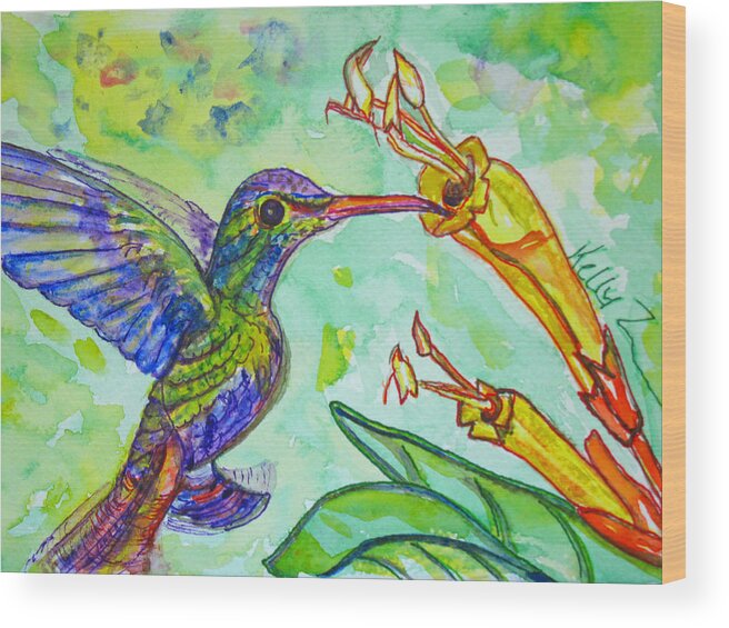 Hummingbird Wood Print featuring the painting Tubular Nectar by Kelly Smith