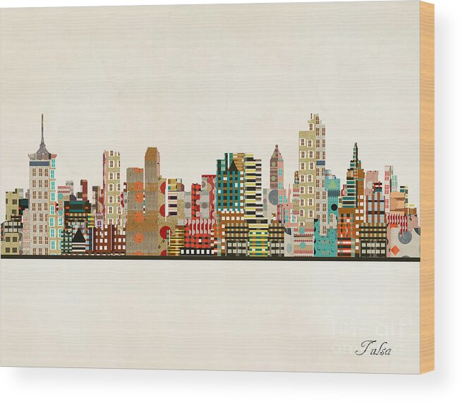 Tulsa Wood Print featuring the painting Tulsa Oklahoma Skyline by Bri Buckley