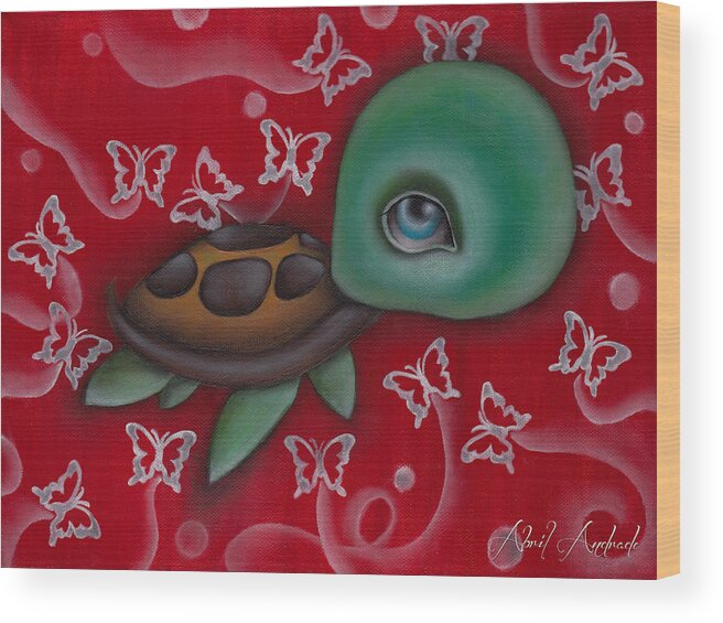 Animal Wood Print featuring the painting Turtle by Abril Andrade