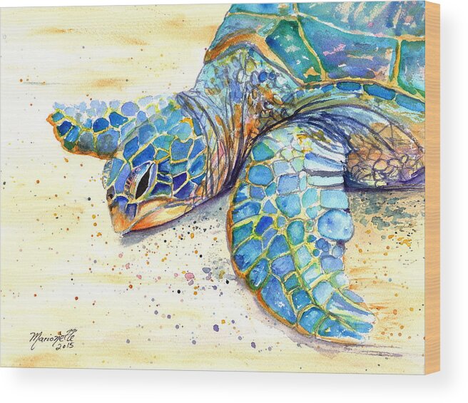 Turtle Wood Print featuring the painting Turtle at Poipu Beach 4 by Marionette Taboniar