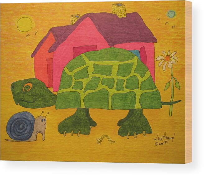 Hagood Wood Print featuring the painting Turtle In Neighborhood by Lew Hagood