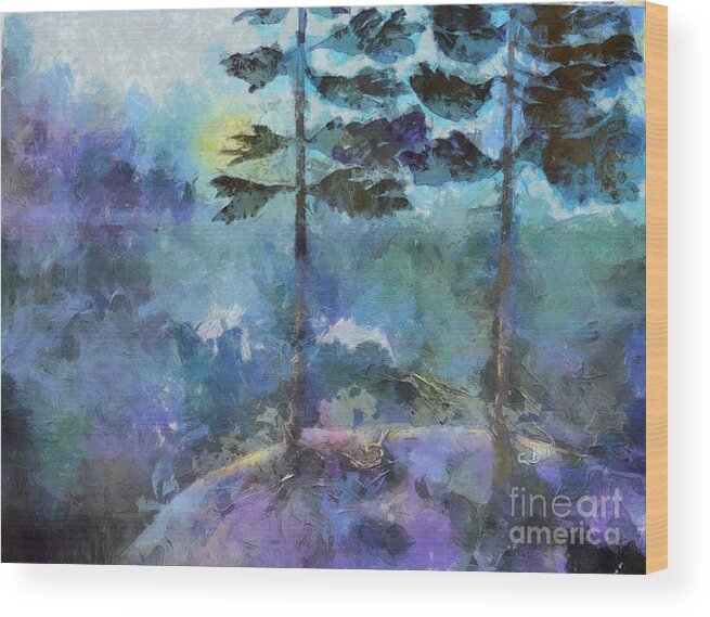 Trees Wood Print featuring the photograph Twin Pines by Claire Bull