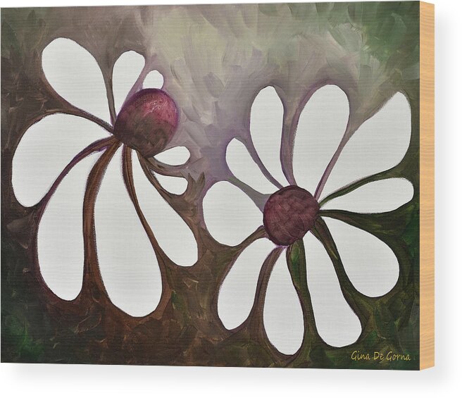 Flower Wood Print featuring the painting Two Daisies by Gina De Gorna
