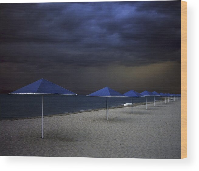 Storm Wood Print featuring the photograph Umbrella Blues by Aydin Aksoy