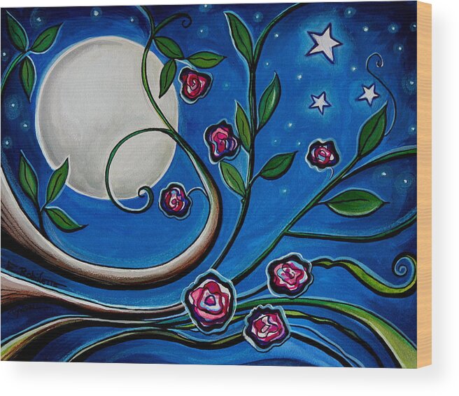 Flowers Wood Print featuring the painting Under the Glowing Moon by Elizabeth Robinette Tyndall