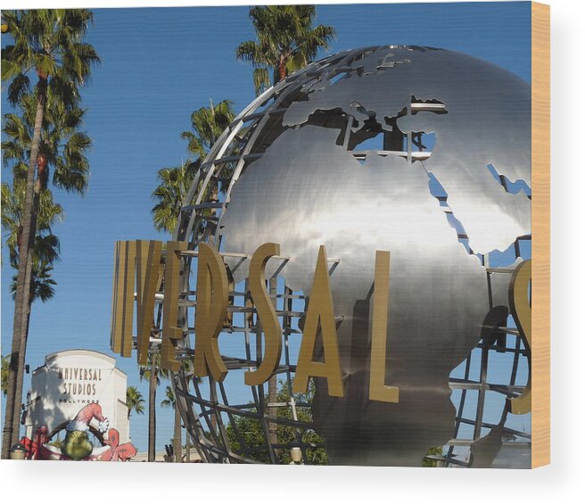 Universal Studios Wood Print featuring the photograph Universal Studios Globe by Jeff Lowe