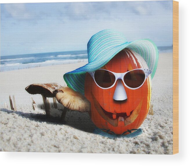  Wood Print featuring the mixed media Vacationing Jack-o-lantern by Gravityx9 Designs