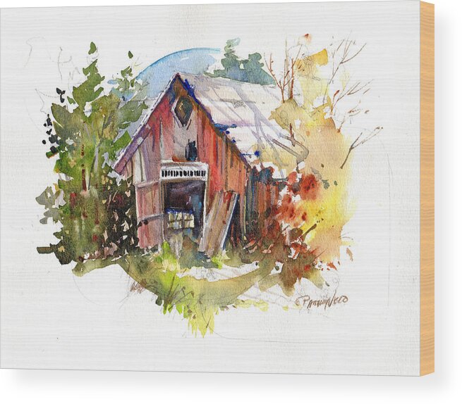 New England Scenes Wood Print featuring the painting Vermont Barn by P Anthony Visco