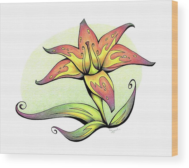 Nature Wood Print featuring the drawing Vibrant Flower 4 Tiger Lily by Sipporah Art and Illustration