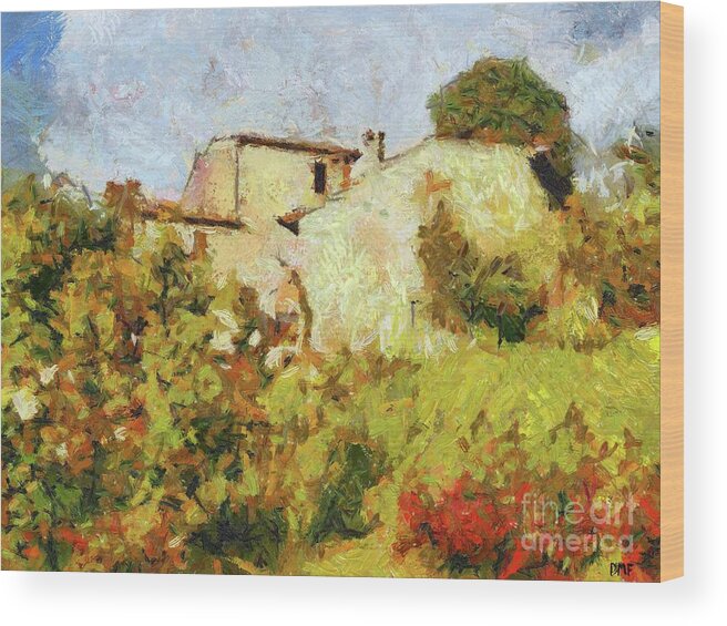 Landscape Wood Print featuring the painting Villa With Roses by Dragica Micki Fortuna