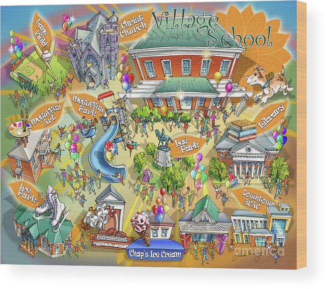 Village School Wood Print featuring the painting Village School by Maria Rabinky